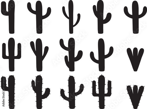 Leinwand Poster Cactus silhouettes illustrated on white