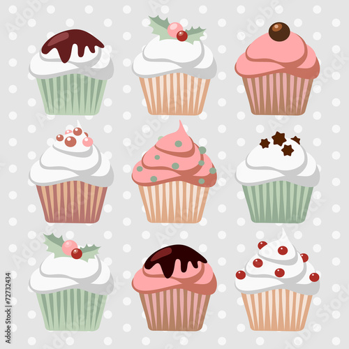 Set of various christmas cupcakes  muffins  vector
