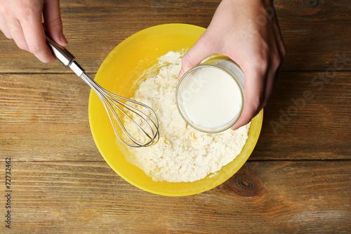 Preparing dough, mixing ingredients