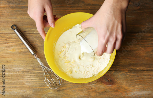 Preparing dough, mixing ingredients