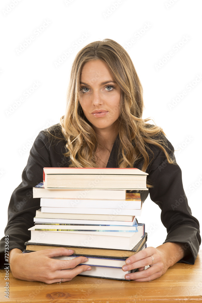 school girl hold stack of books serious school girl hold stack of books serious