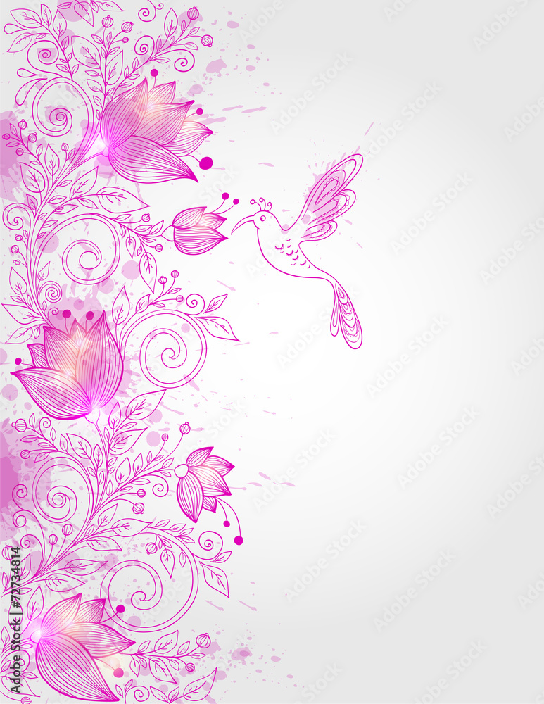 Naklejka premium Hand drawn pink floral background