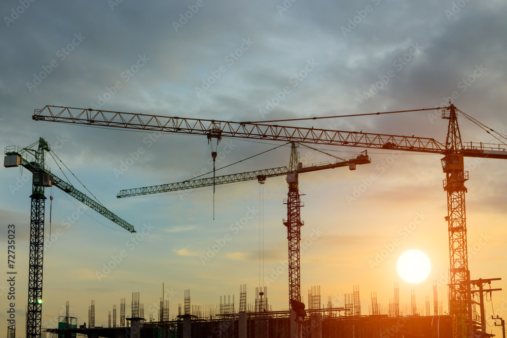 construction crane on sunset