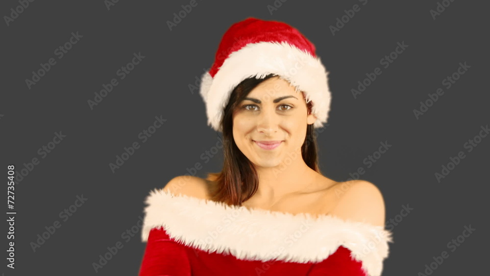 Smiling pretty woman posing in sexy santa outfit Smiling pretty woman posing in sexy santa outfit