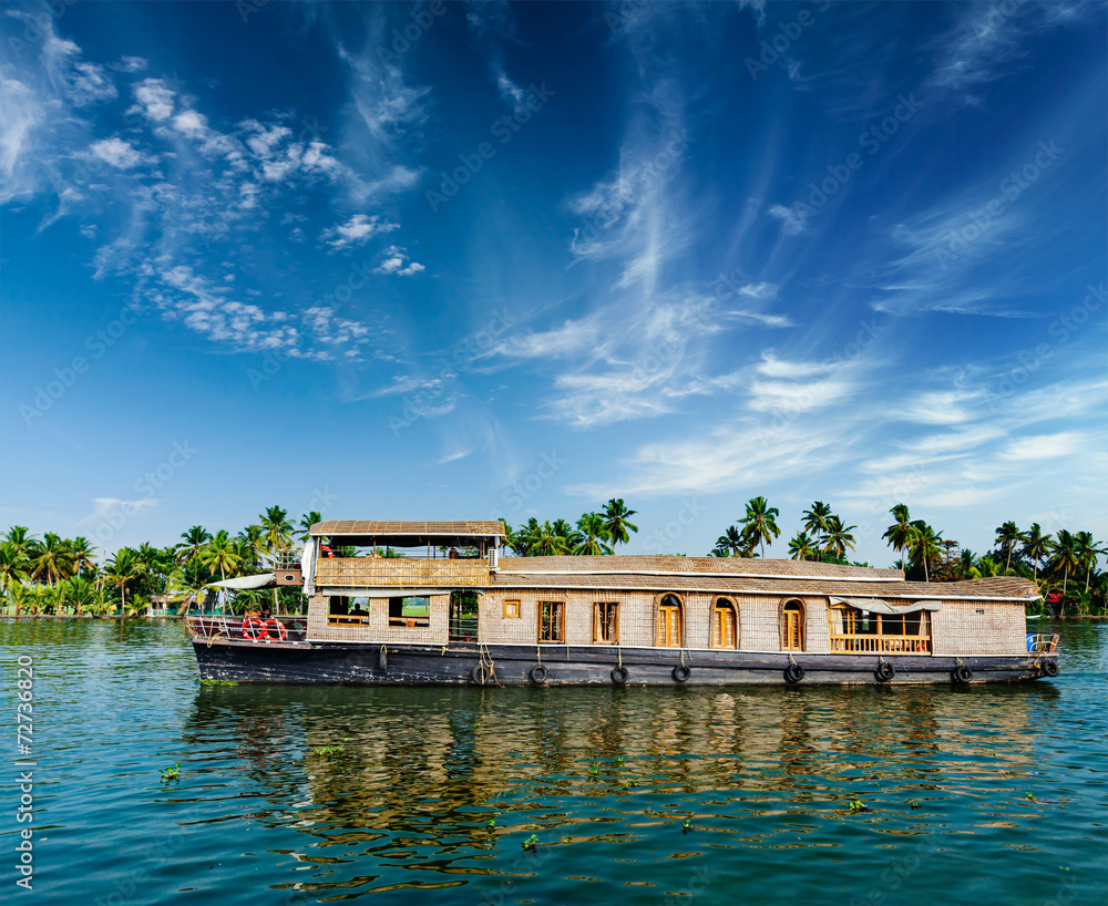 Naklejka premium Houseboat on Kerala backwaters, India