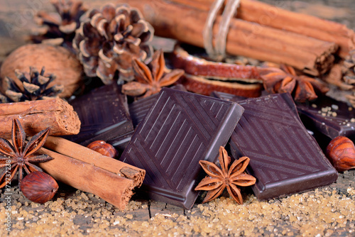 Pieces of dark chocolate