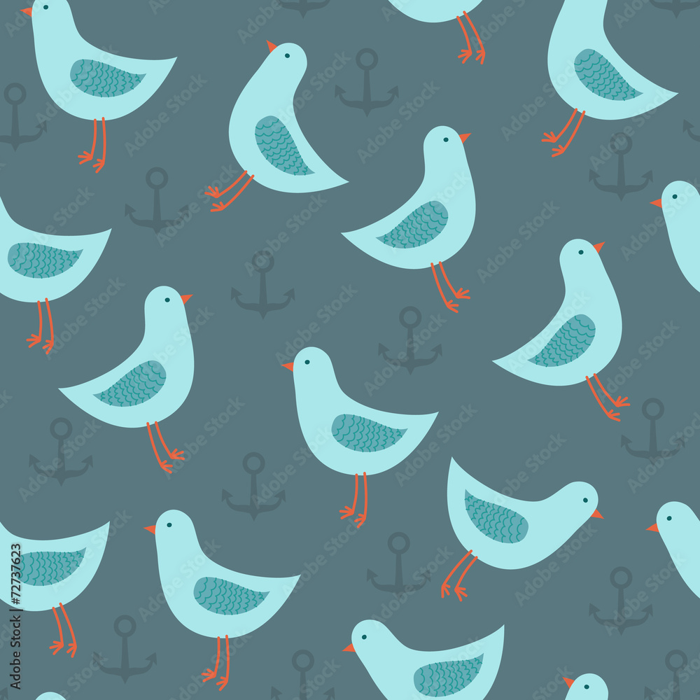 Cute seamless pattern with seagulls and anchors. Cute seamless pattern with seagulls and anchors.