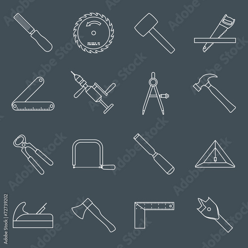 Carpentry tools icons outline