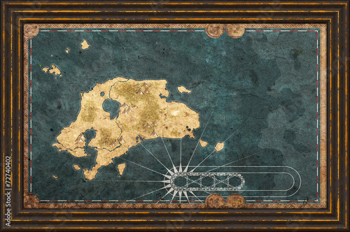 Old textured fantasy map of an island in a frame © Spiber.de