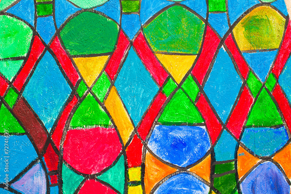 Stained glass church window in reddish tone Stained glass church window in reddish tone