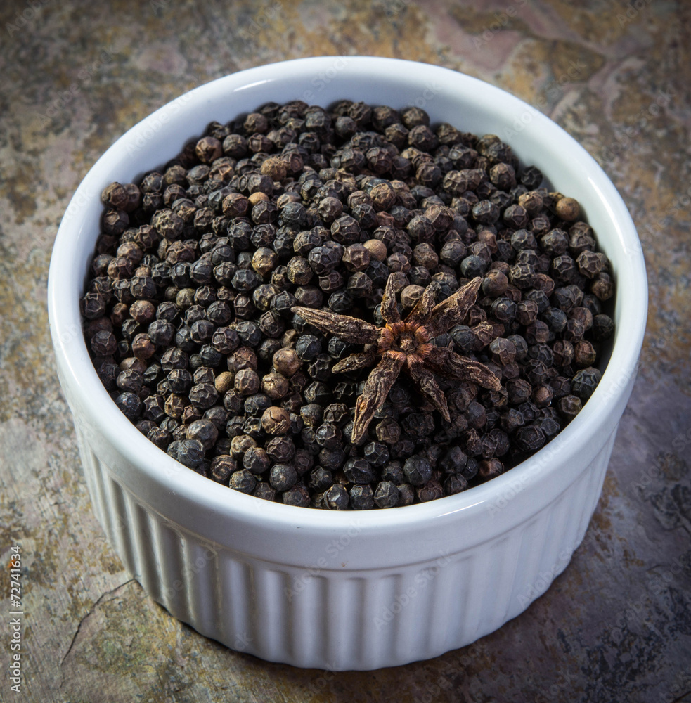 Peppercorns in a ramekin Peppercorns in a ramekin