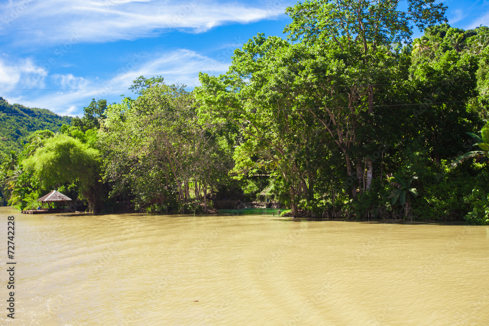 Tropical Loboc river, blue sky, Bohol Island, Philippines Tropical Loboc river, blue sky, Bohol Island, Philippines