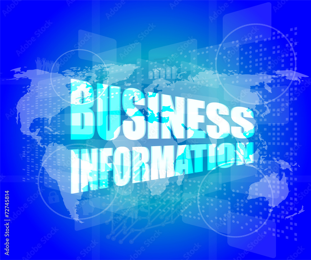 business information on digital touch screen, 3d