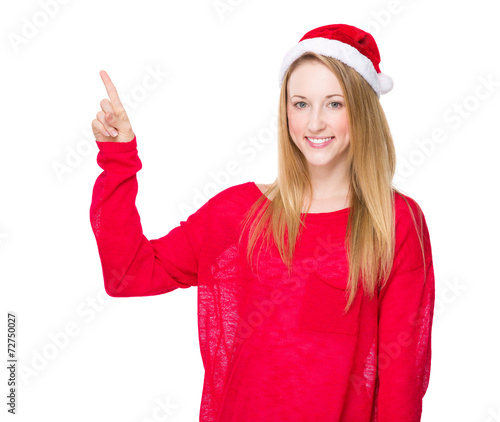 Christmas hat woman with finger point up