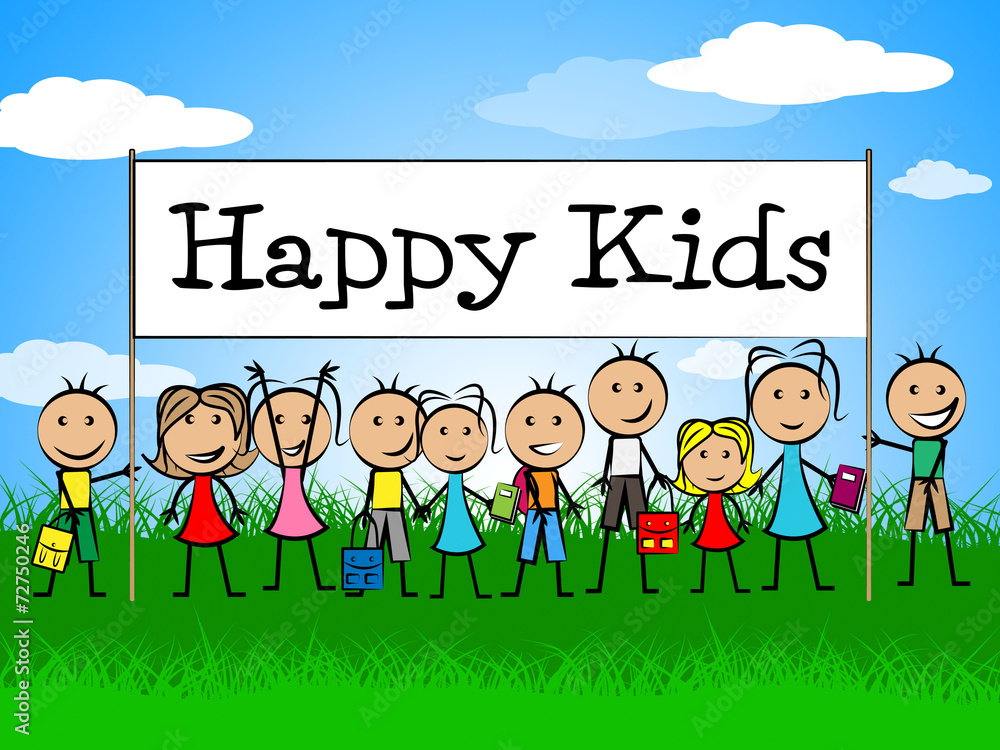 Happy Kids Banner Represents Jubilant Happiness And Child Happy Kids Banner Represents Jubilant Happiness And Child