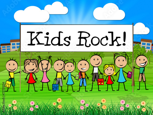Kids Rock Banner Indicates Free Time And Child