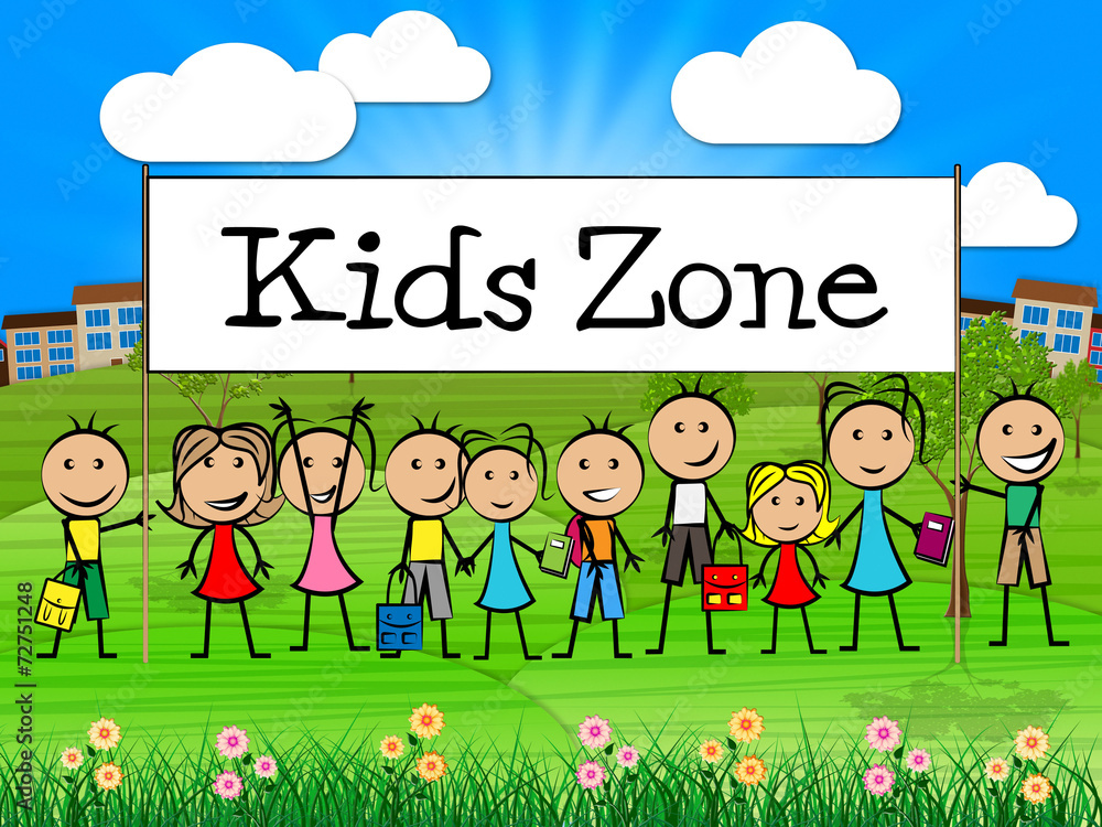 Kids Zone Banner Shows Free Time And Child