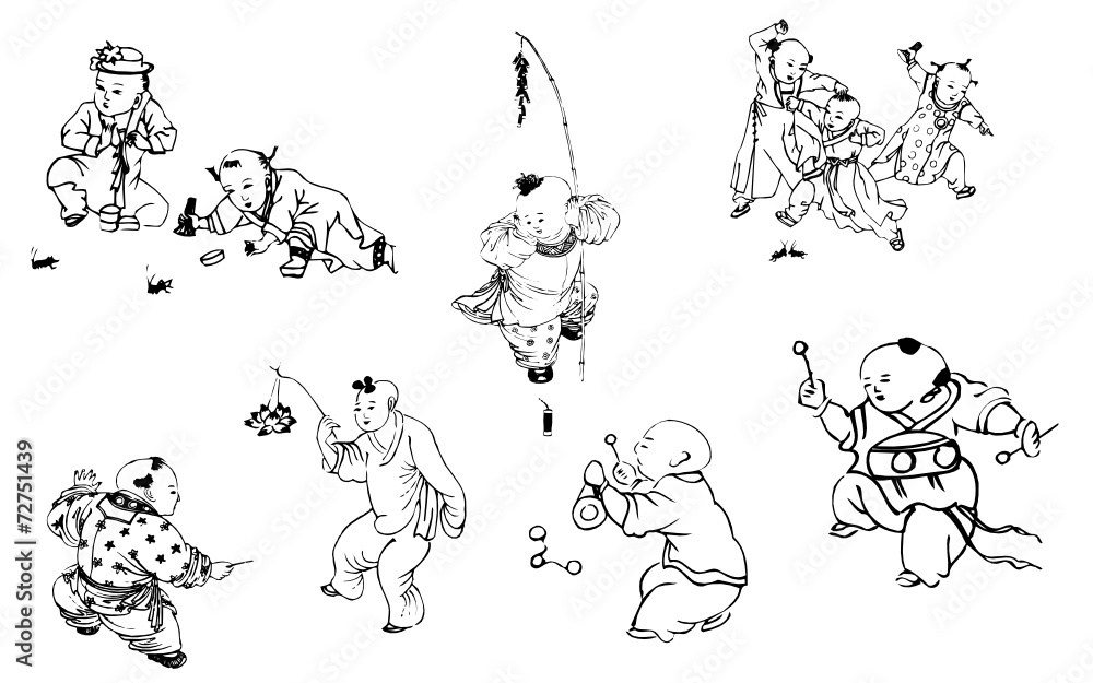 Fototapeta premium chinese kids and traditional gaming