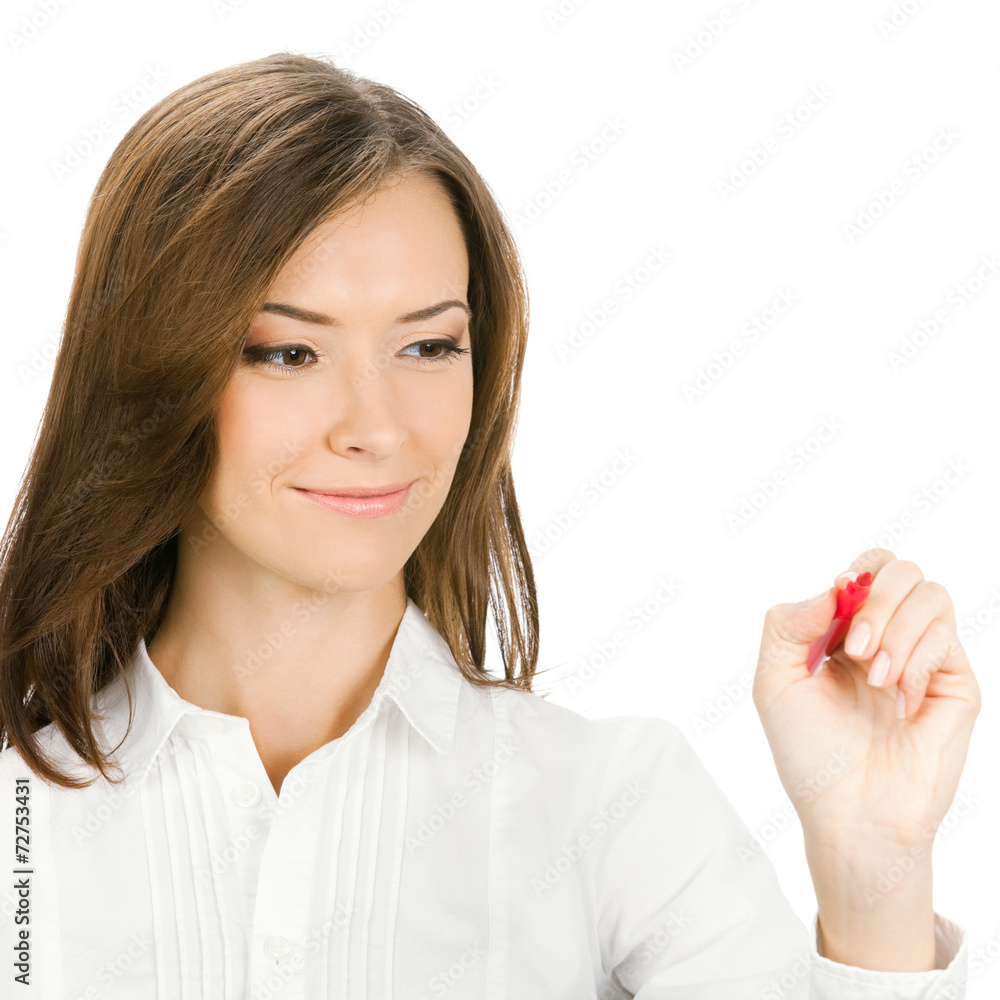 Businesswoman writing something, isolated Businesswoman writing something, isolated