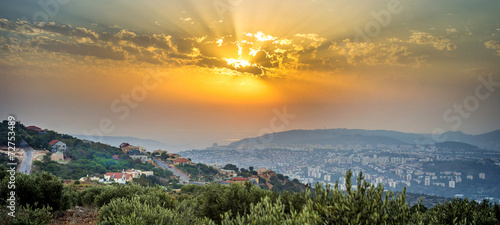 Panoramic look of northen Israel during sunset photo