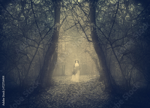 White ghost appears in the forest's mist