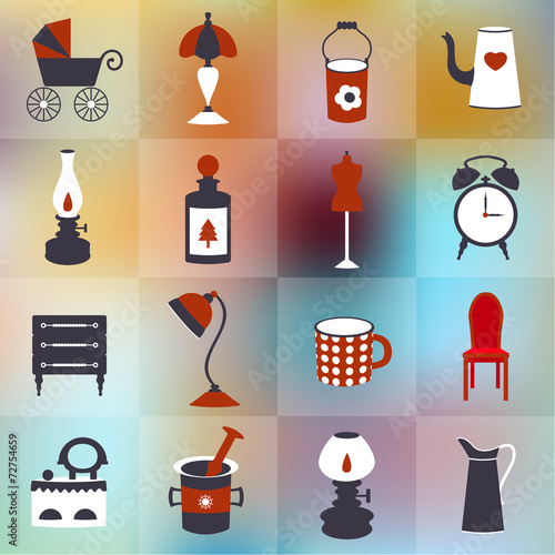 Retro style flat icon on blur background.