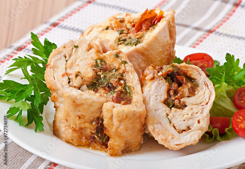 Rolled Chicken with spinach and sun-dried tomatoes