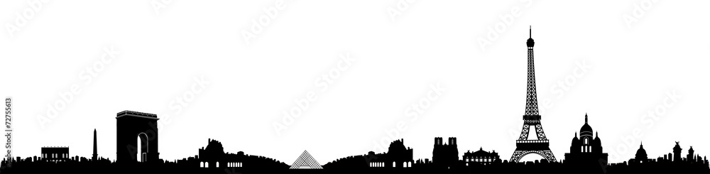 Black and White Paris Skyline Silhouette - obrazy, fototapety, plakaty 