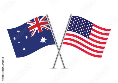 American and Australian flags. Vector illustration.