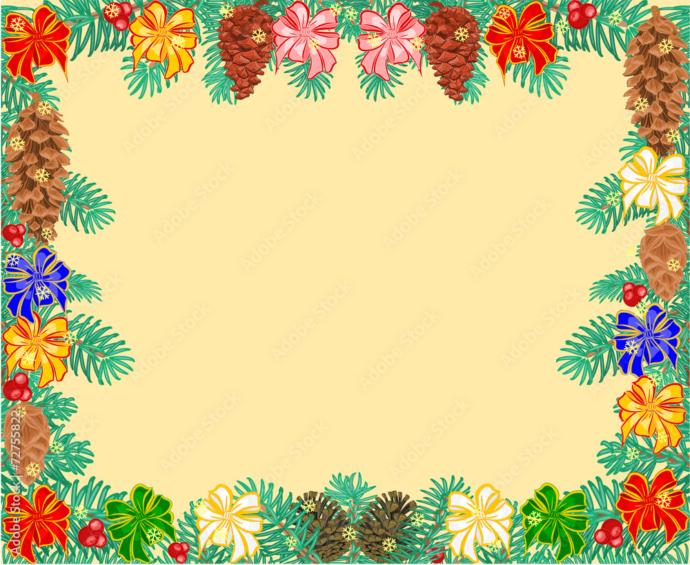 Frame of the branches with ribbon Christmas tree vector Frame of the branches with ribbon Christmas tree vector