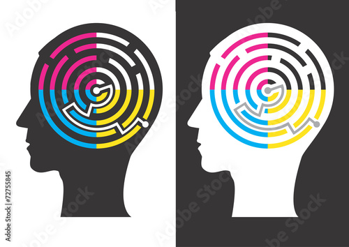 Head silhouettes with Labyrinth of print colors