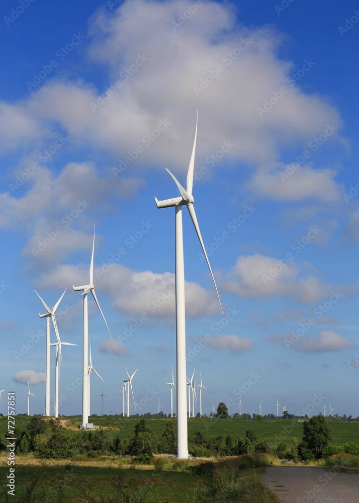 Wind turbines generating electricity with blue sky Wind turbines generating electricity with blue sky