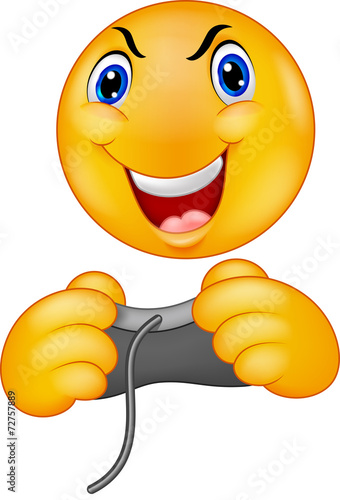 Emoticon smiley playing video game