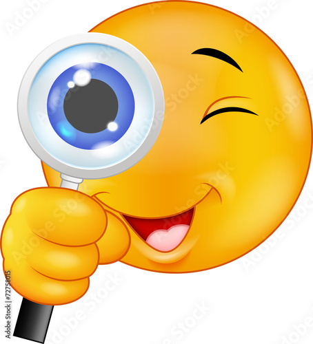 Emoticon holding a magnifying glass