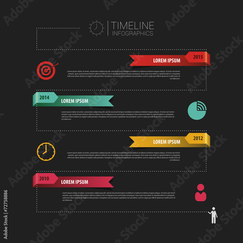 Timeline infographics, elements with icons. Vector black