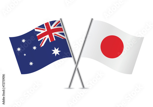 Japanese and Australian flags. Vector illustration.