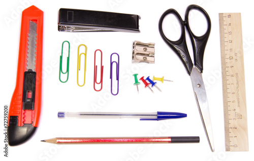 Set of stationery on white background