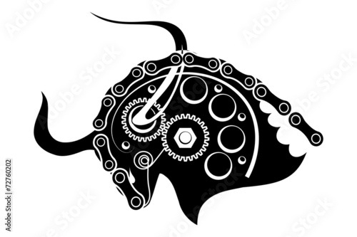 Sketch black of a bull isolated on a white background. Trademark