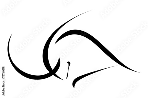 Simple silhouette profile of a bull isolated on a white backgrou