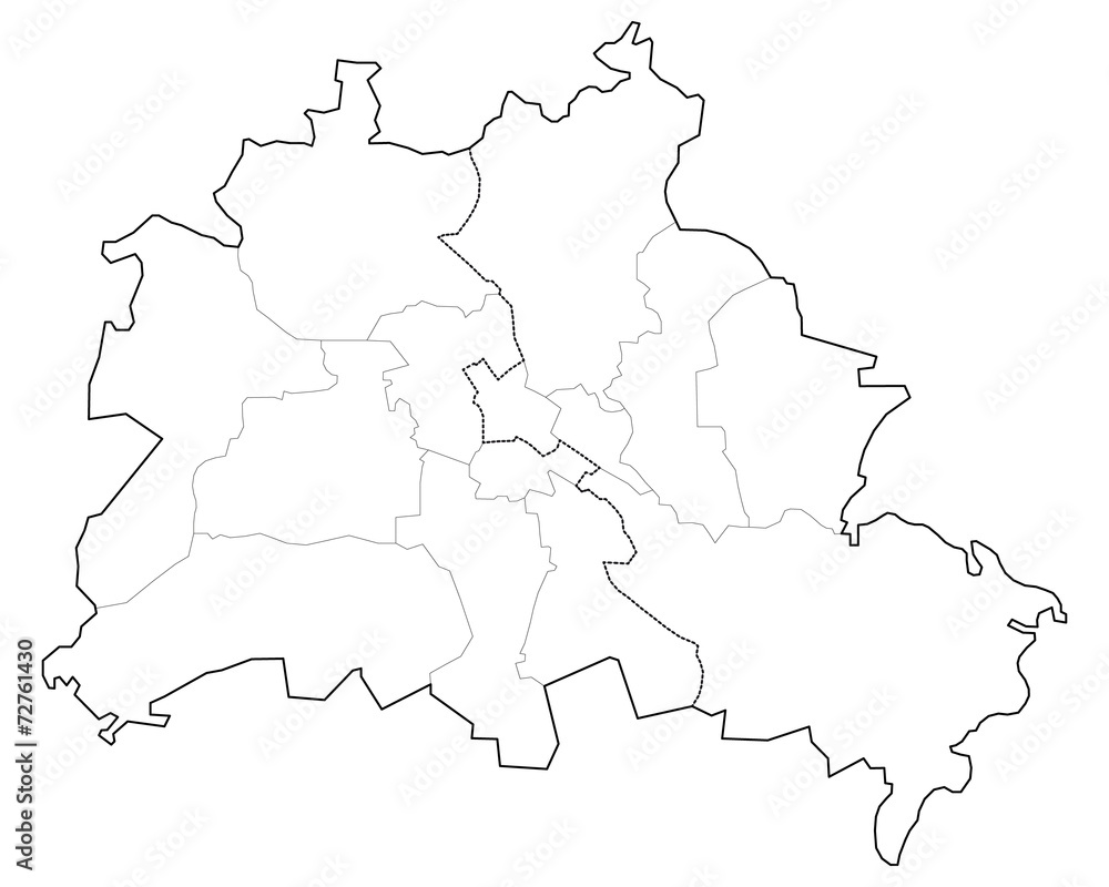 Verlauf der Berliner Mauer inkl. Berliner Bezirke