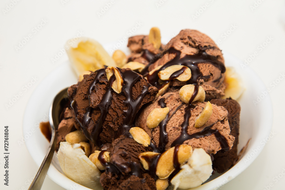 Banana Split in Bowl with Spoon Banana Split in Bowl with Spoon