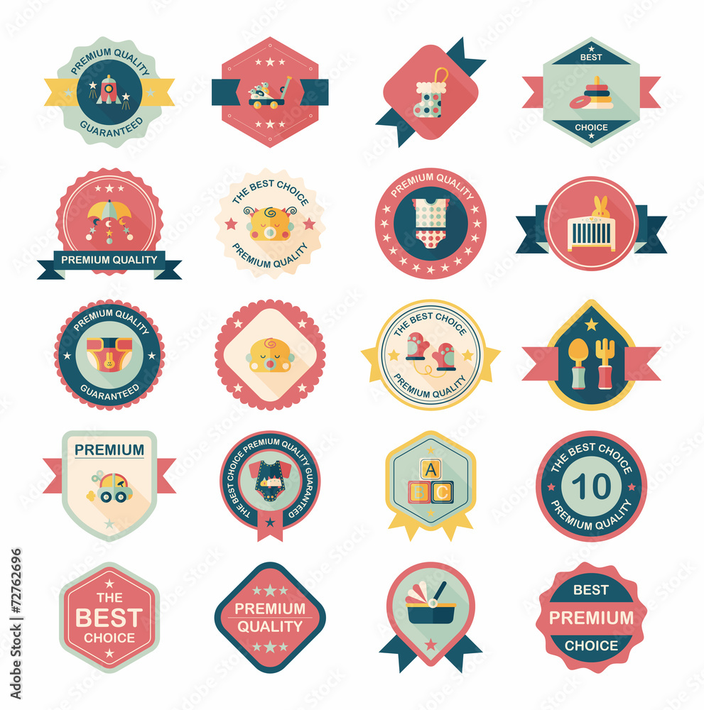 Naklejka premium Baby badge banner design flat background set, eps10