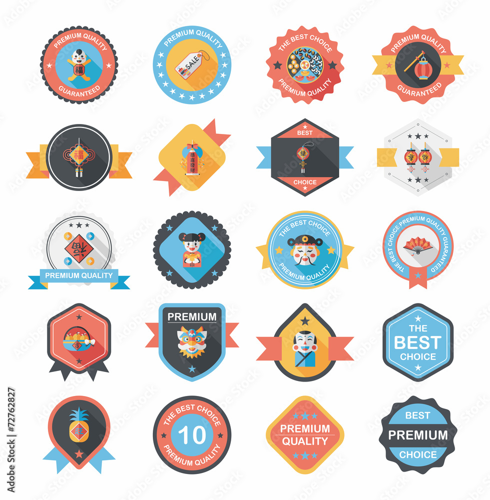 Chinese New Year badge flat banner design background set, eps10 Chinese New Year badge flat banner design background set, eps10