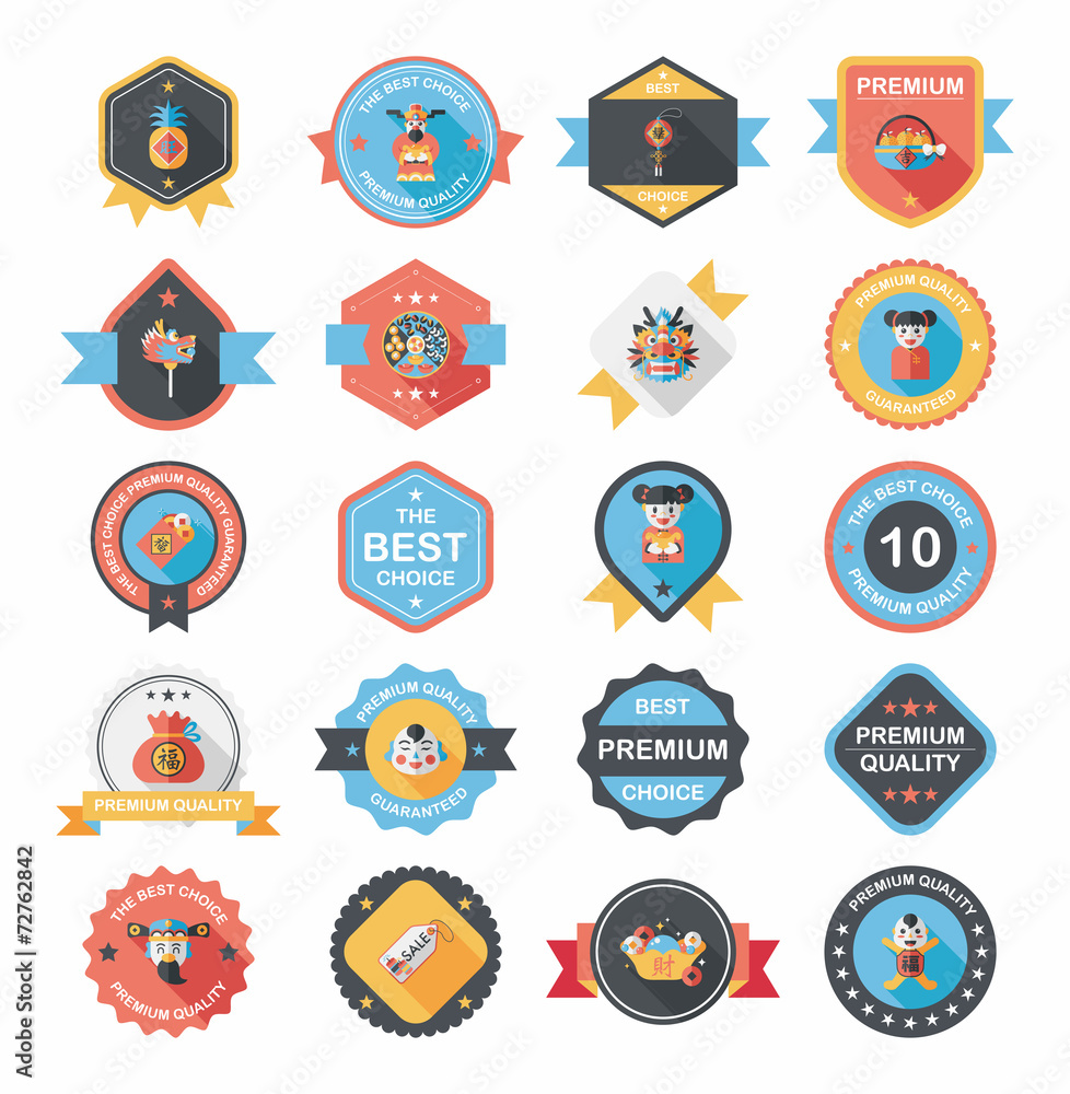 Chinese New Year badge flat banner design background set, eps10 Chinese New Year badge flat banner design background set, eps10