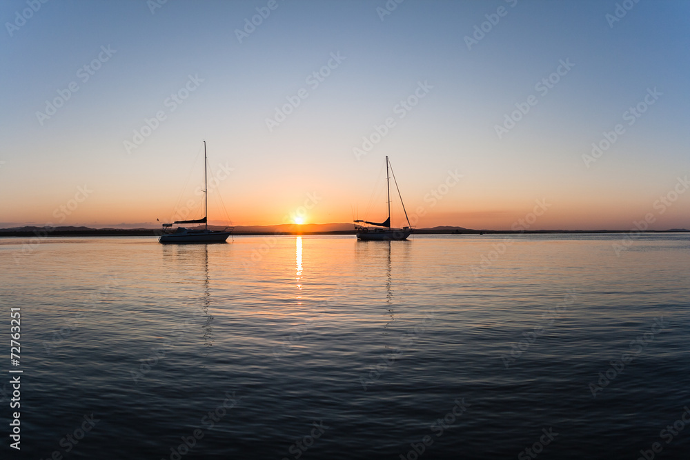 Sunset Lagoon Yachts Water Silhouettes