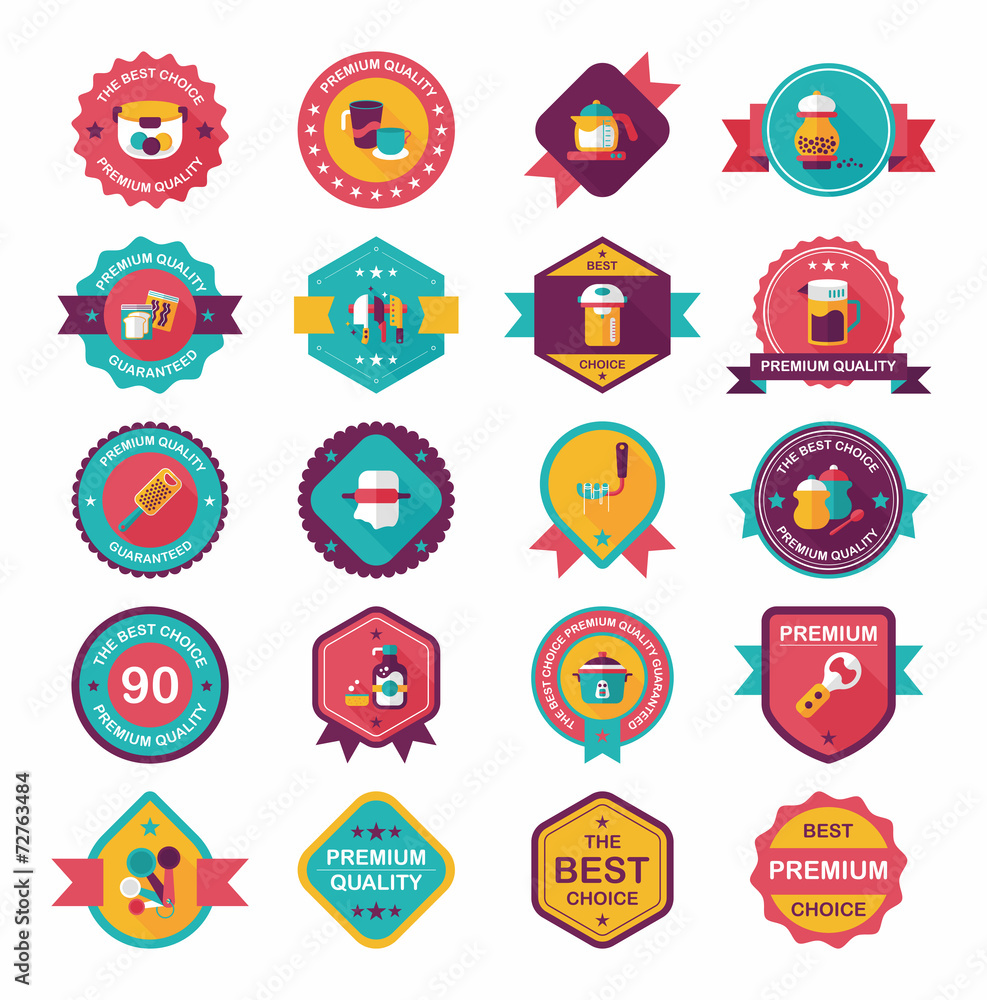 Kitchenware badge flat banner design background set, eps10 Kitchenware badge flat banner design background set, eps10