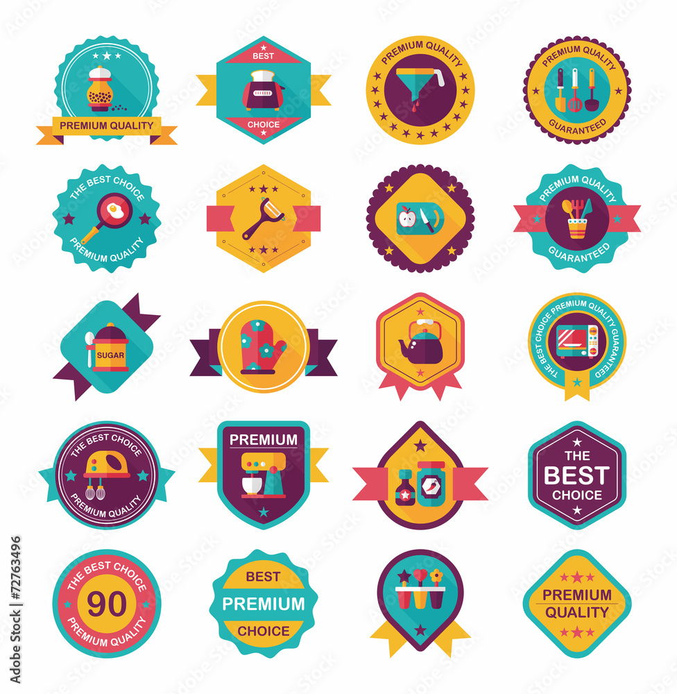 Kitchenware badge flat banner design background set, eps10 Kitchenware badge flat banner design background set, eps10
