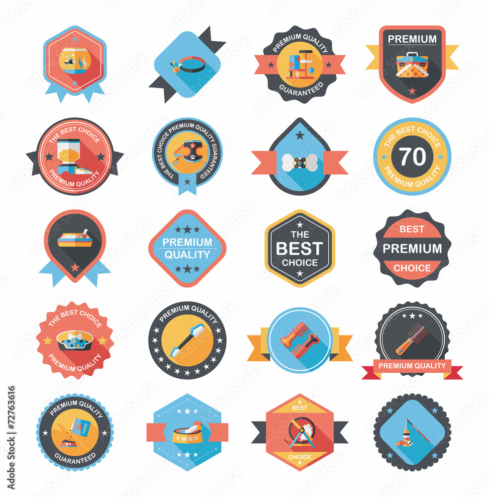 Pet badge flat banner design background set, eps10 Pet badge flat banner design background set, eps10