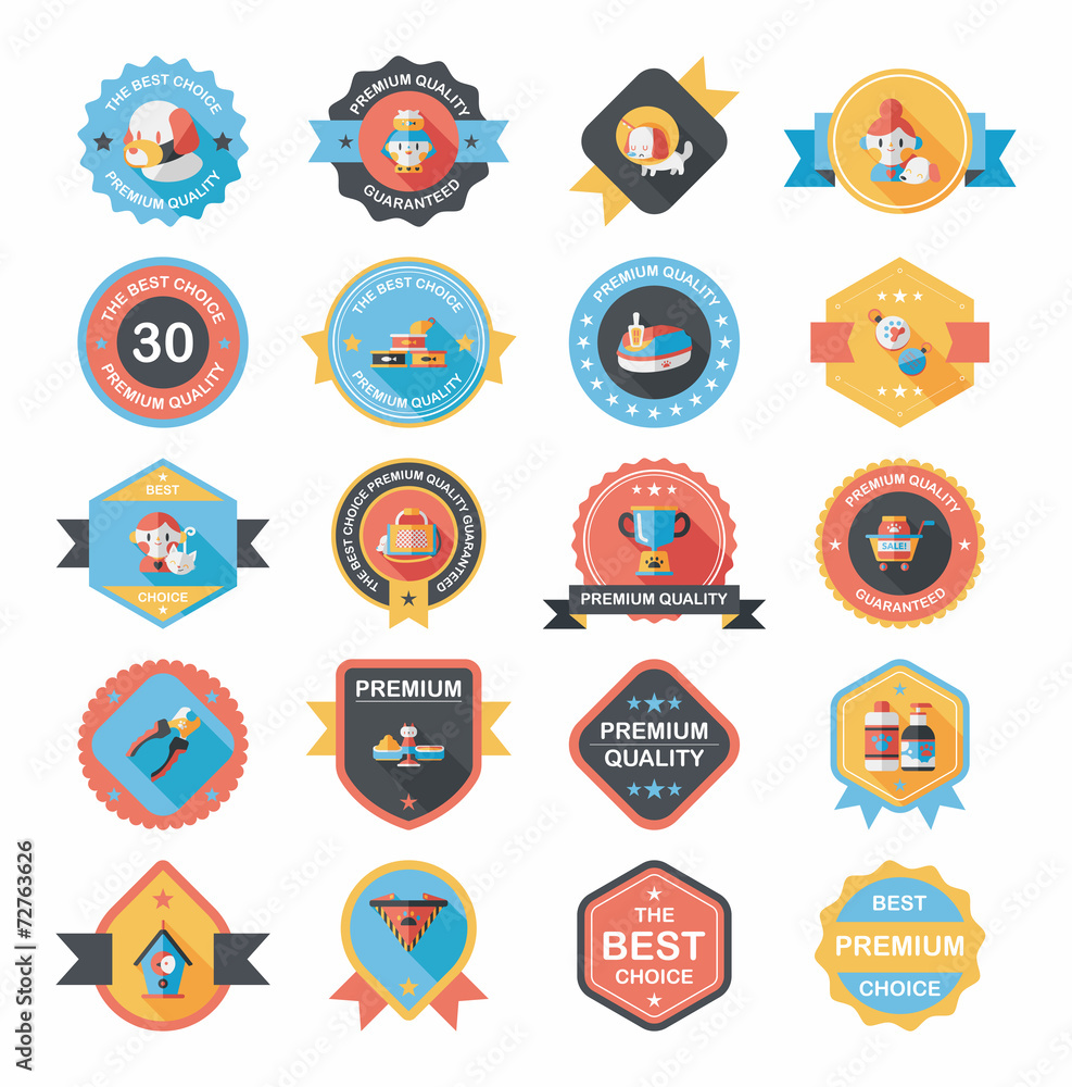 Pet badge flat banner design background set, eps10 Pet badge flat banner design background set, eps10