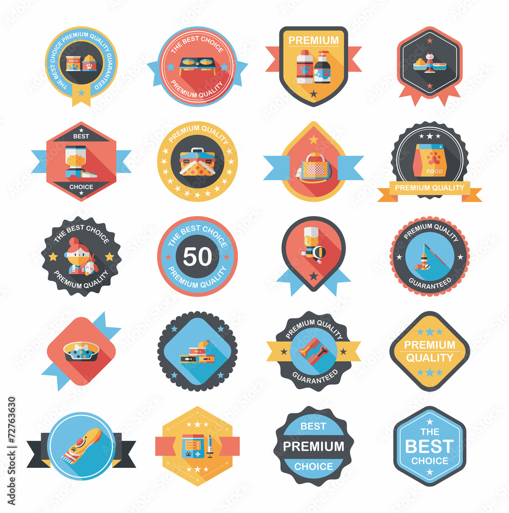 Pet badge flat banner design background set, eps10 Pet badge flat banner design background set, eps10